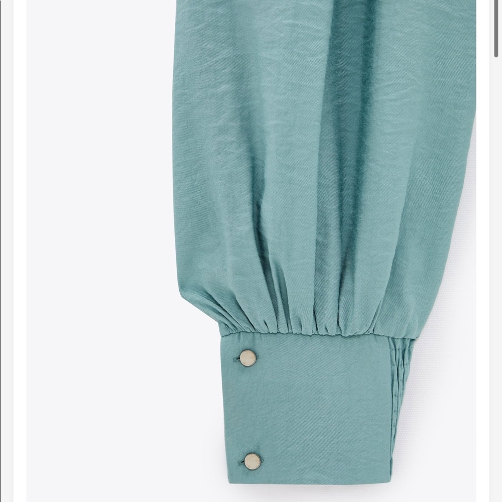 Zara NWOT Puff Sleeve Blue Belted Jumpsuit - Picture 6 of 16